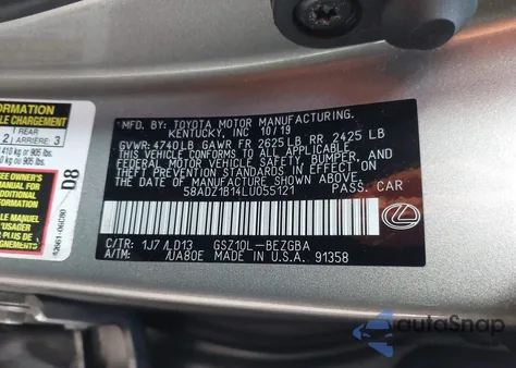 2020 Lexus Es 350 из США, поврежденный, VIN 58ADZ1B14LU055121